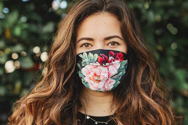 Girl wearing fabric mask