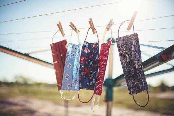 Fabric masks on clothesline