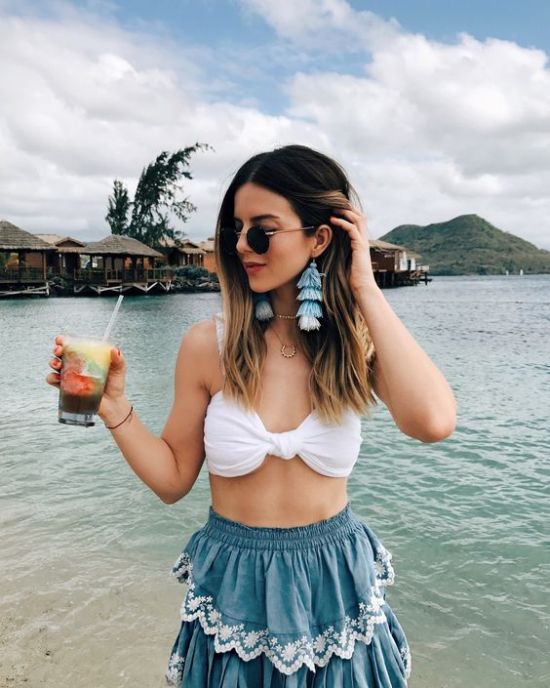 Tropical Vibes: Yellow Floral Crop Top and Colorful Statement Tassel  Earrings