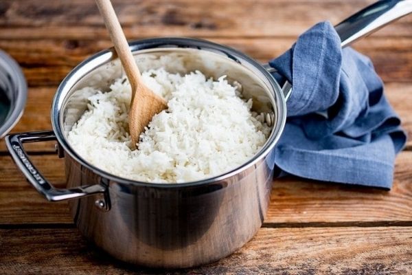 White rice kept in a pressure cooker