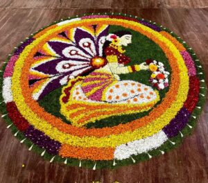 onam rangoli with flowers