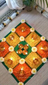 onam rangoli with flowers